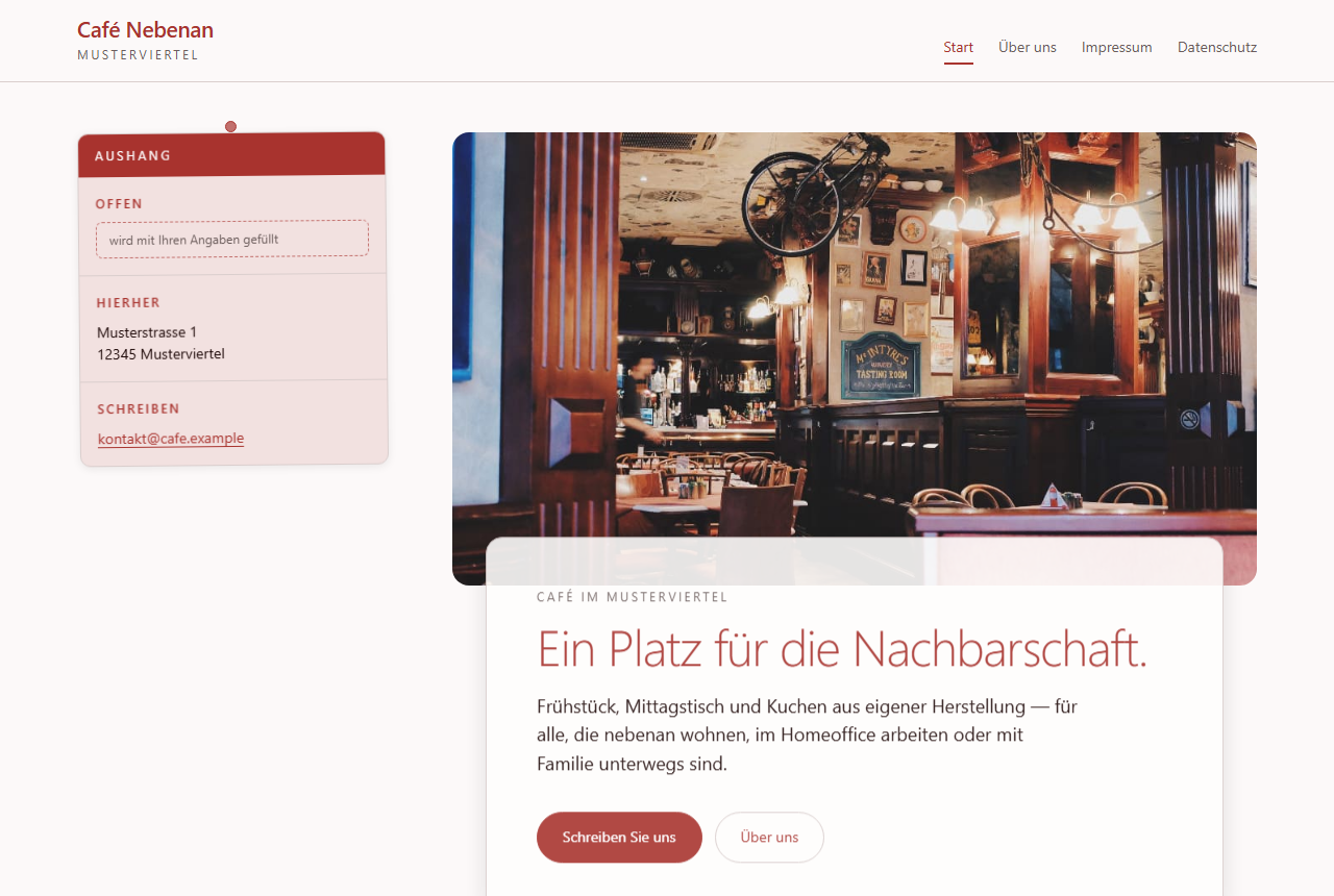 Gestaltungsbeispiel: Café Nebenan